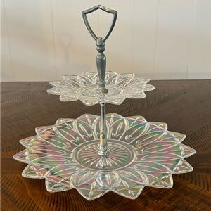 Federal Glass Iridescent Two-Tier Glass Serving Tray
